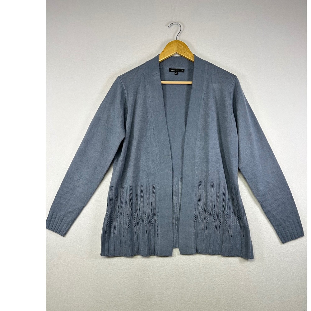 Coastal Grandma Napa Valley Small‎ Blue Pointelle Open Front Cardigan NV3574F22